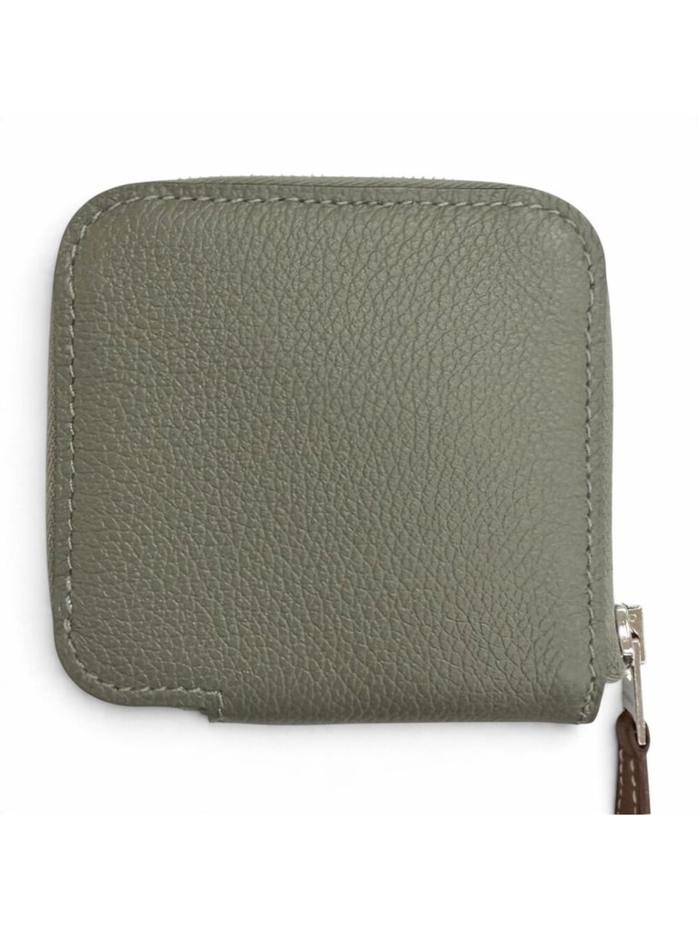 Hermes Azap Compact Mini Silk'in Evercolor Gris Meyer Silver Coin Purse